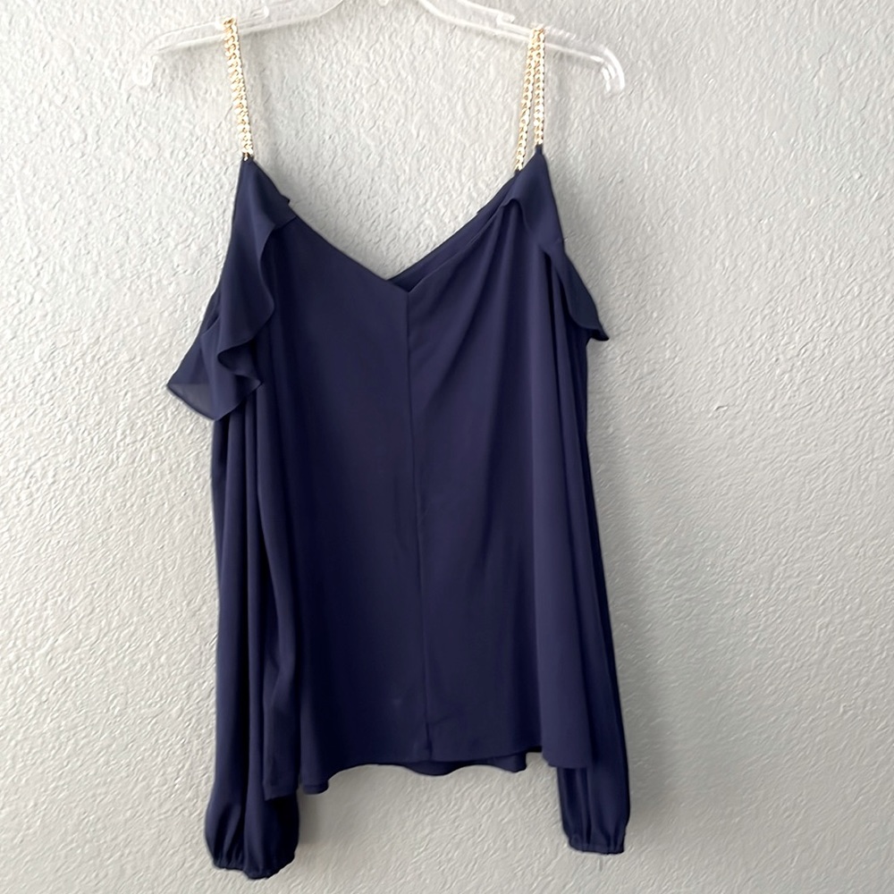 Michael Kors, true navy blue off the shoulder blouse